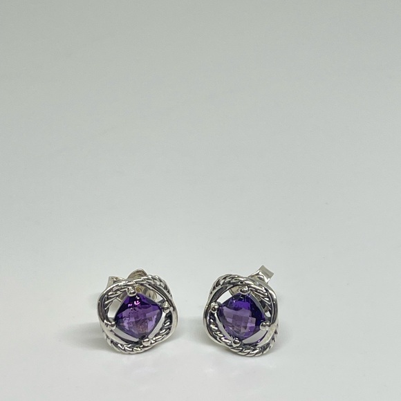David Yurman Sterling Silver Infinity Earrings with Amethyst - Picture 9 of 9